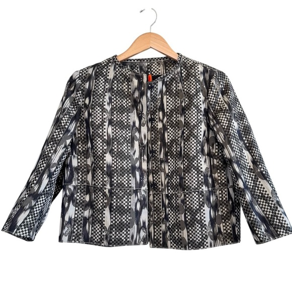 Piazza Sempione Jacket Batik Print Silver Black Buttons Gold Flecks EU 44/US 12 - Picture 1 of 10
